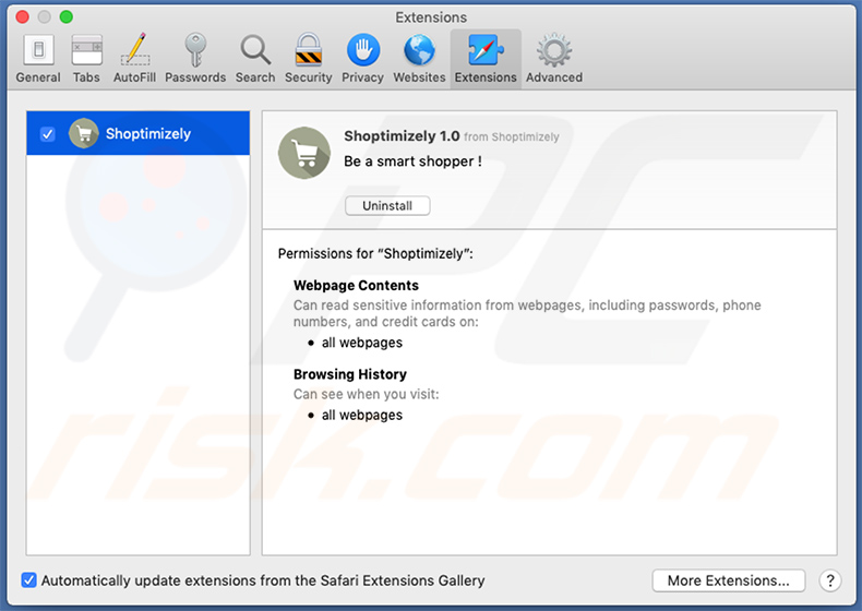 Shoptimizely adware in Safari web browser