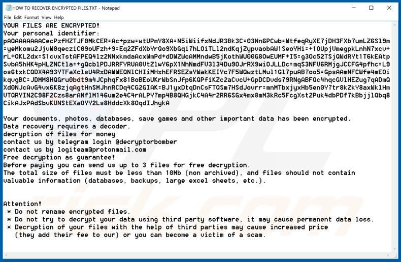 Bomba decrypt instructions (HOW TO RECOVER ENCRYPTED FILES.TXT)