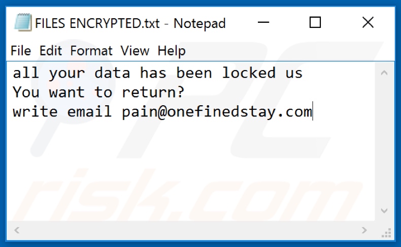 .java ransomware text file (FILES ENCRYPTED.txt)