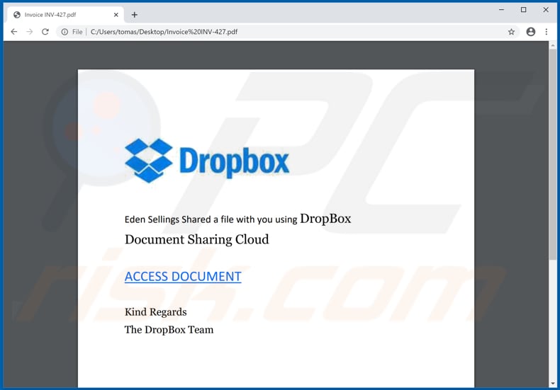 escroquerie par e-mail dropbox document pdf menant à dropbox