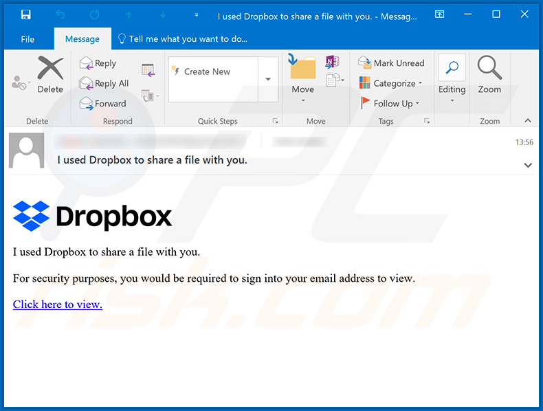 Campagne de spam par e-mail Dropbox Email Scam