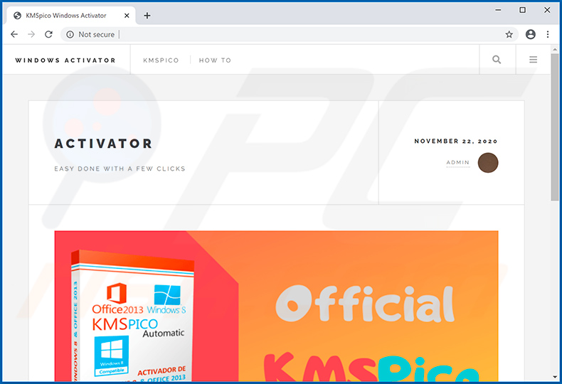 Site Web faisant la promotion de KMSPico qui injecte Buer Loader et AsyncRAT dans le système