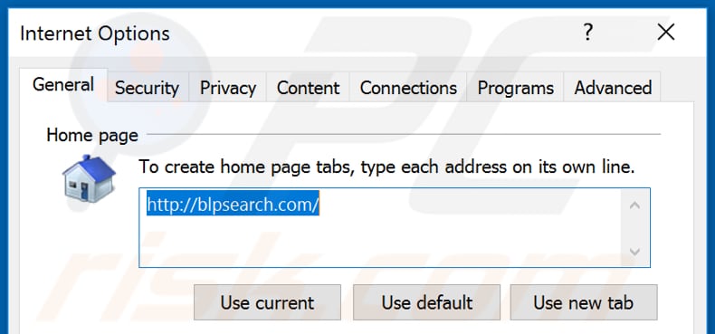 Removing blpsearch.com from Internet Explorer homepage