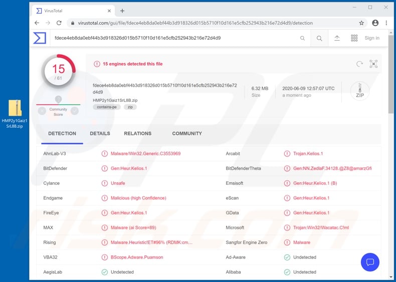 Détections de malware Mekotio sur VirusTotal