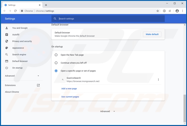 Removing browser.mongosearch.net from Google Chrome homepage