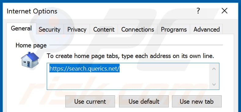 Removing search.querics.net from Internet Explorer homepage