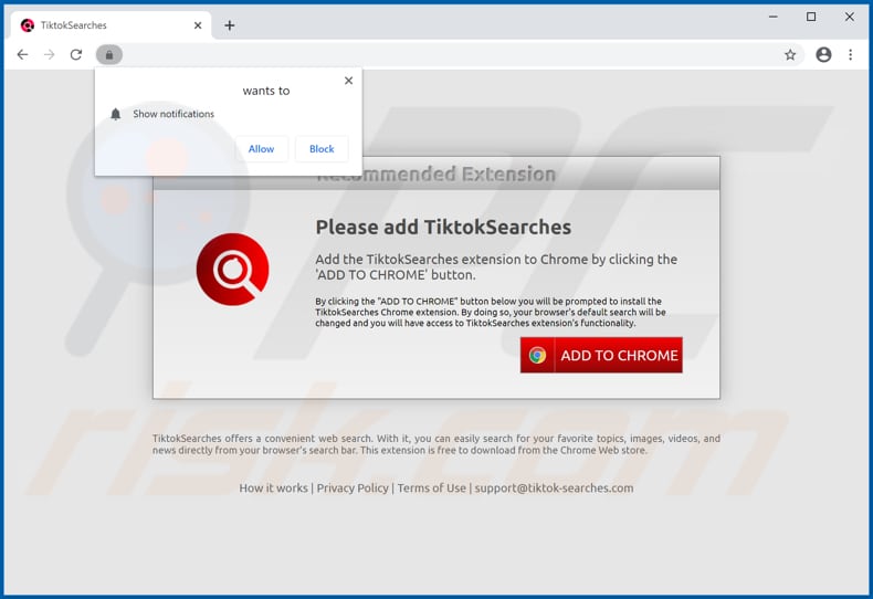 Website used to promote TiktokSearches browser hijacker