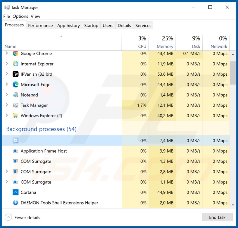 Processus de malware VenomRAT sur le gestionnaire de tâches