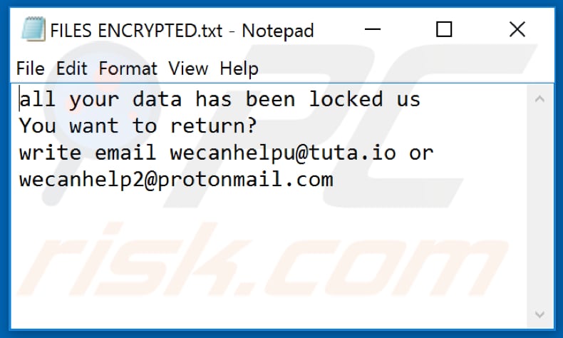 WCH ransomware text file (FILES ENCRYPTED.txt)