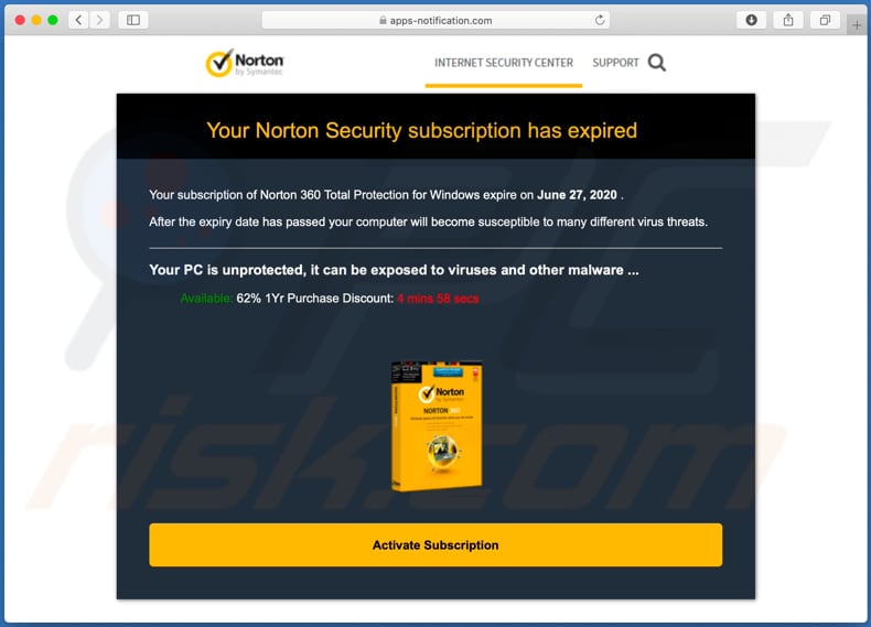 apps-notification.com offers to install norton antivirus