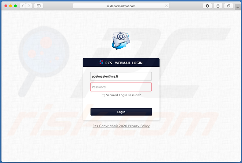 Email credential phishing site - daparztadmat.com