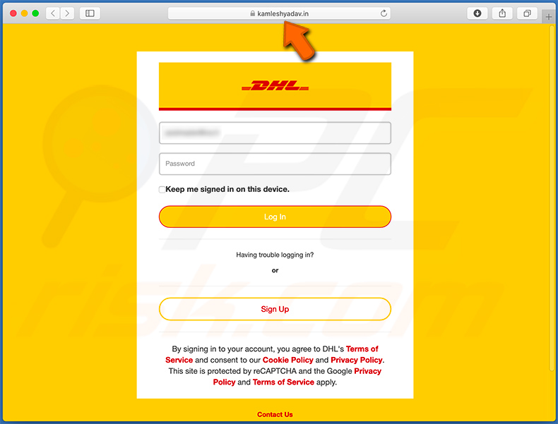 kamleshyadav.in - un faux site de connexion DHL utilisé à des fins de phishing 