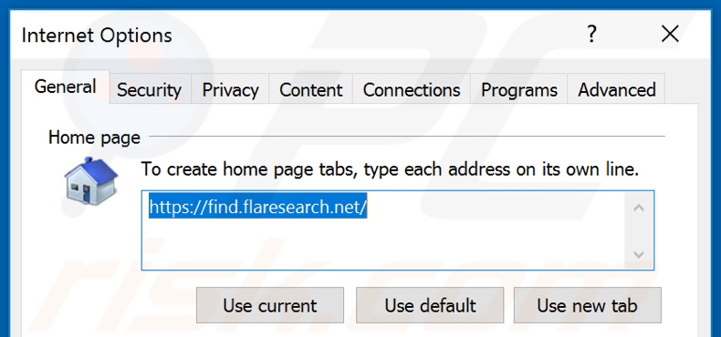 Removing flaresearch.net from Internet Explorer homepage