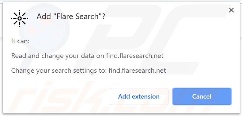 Flare Search browser hijacker asking for permissions
