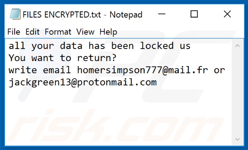 Homer ransomware text file (FILES ENCRYPTED.txt)