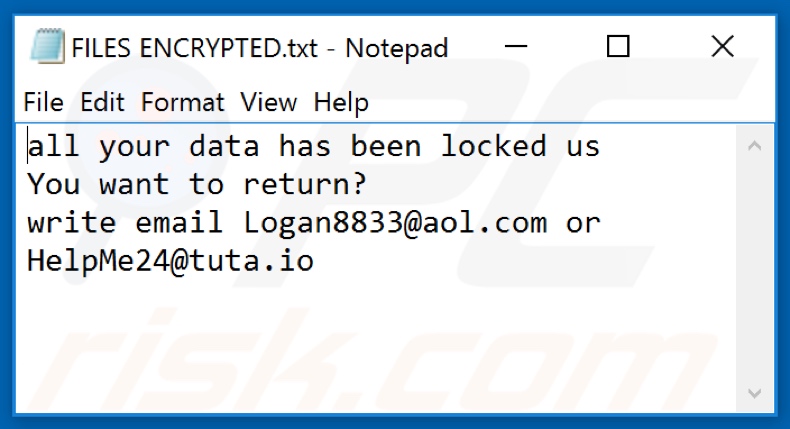 LOG ransomware text file (FILES ENCRYPTED.txt)