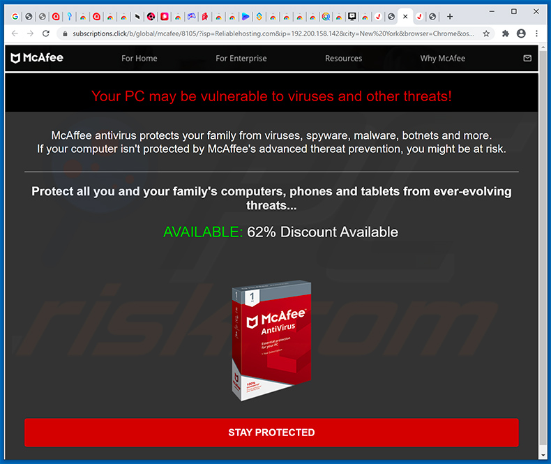 subscriptions.click livrer Votre abonnement McAfee a expiré arnaque