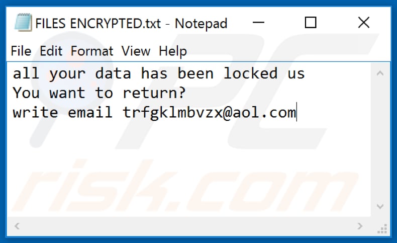 Mnbzr ransomware text file (FILES ENCRYPTED.txt)