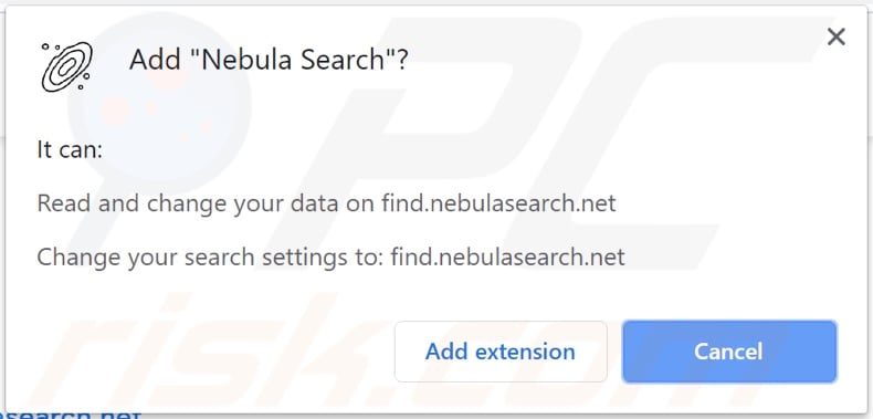 Pirate de navigateur Nebula Search demandant des autorisations