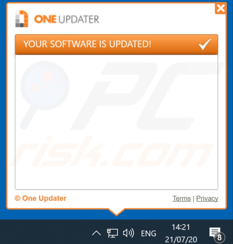 Le logiciel publicitaire OneUpdater s'affiche en pop-up