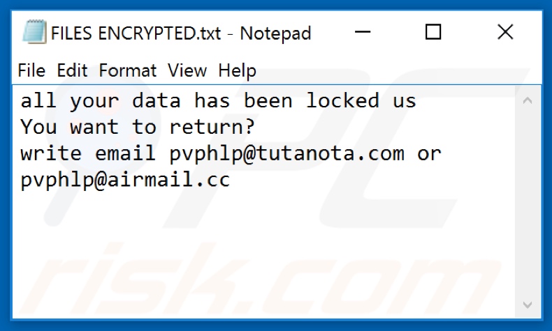 PPHL ransomware text file (FILES ENCRYPTED.txt)