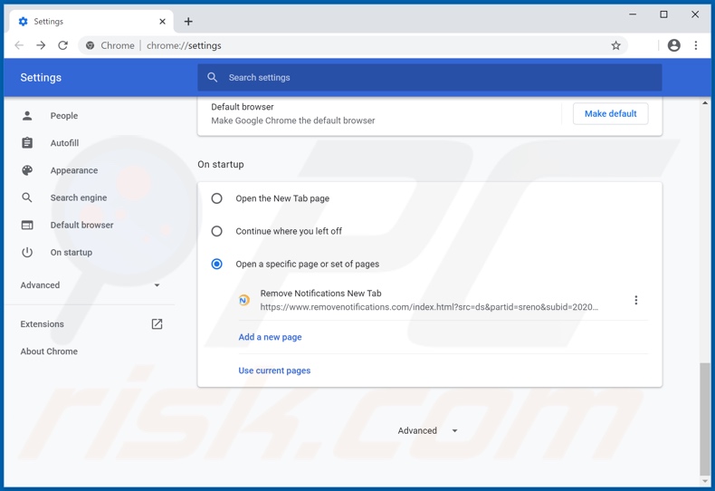 Removing removenotifications.com from Google Chrome homepage