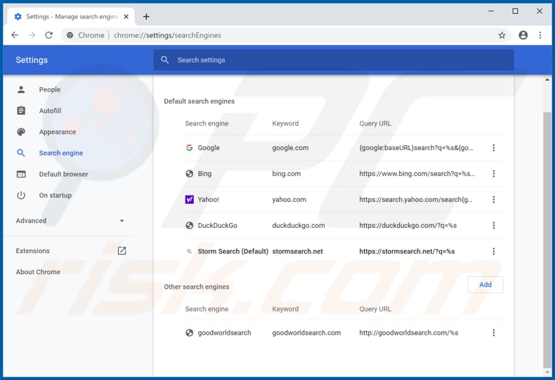 Suppression de stormsearch.net du moteur de recherche par défaut de Google Chrome