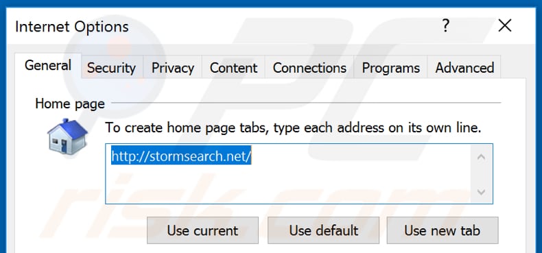 Suppression de stormsearch.net de la page d'accueil d'Internet Explorer