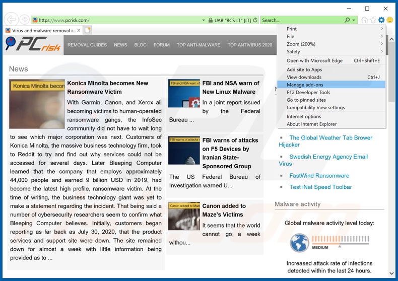 Suppression des extensions malveillantes d'Internet Explorer Étape 1