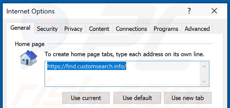 Removing customsearch.info from Internet Explorer homepage