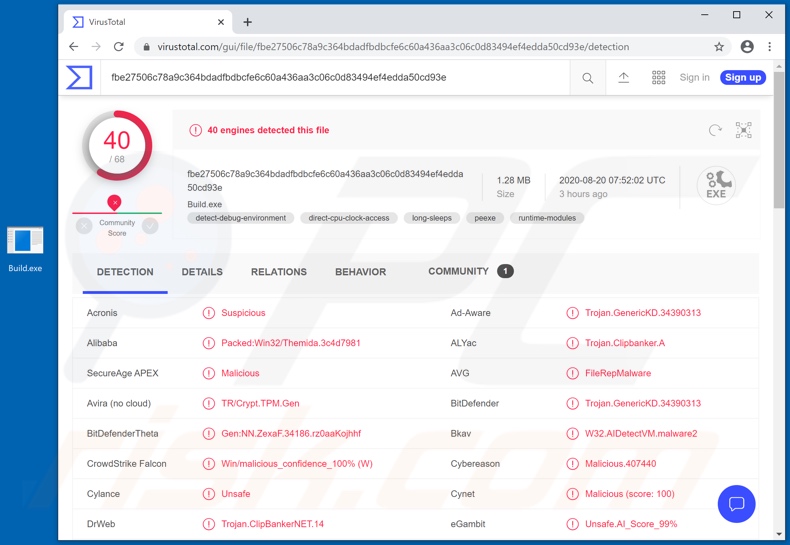 E-Clipper malware détections sur VirusTotal