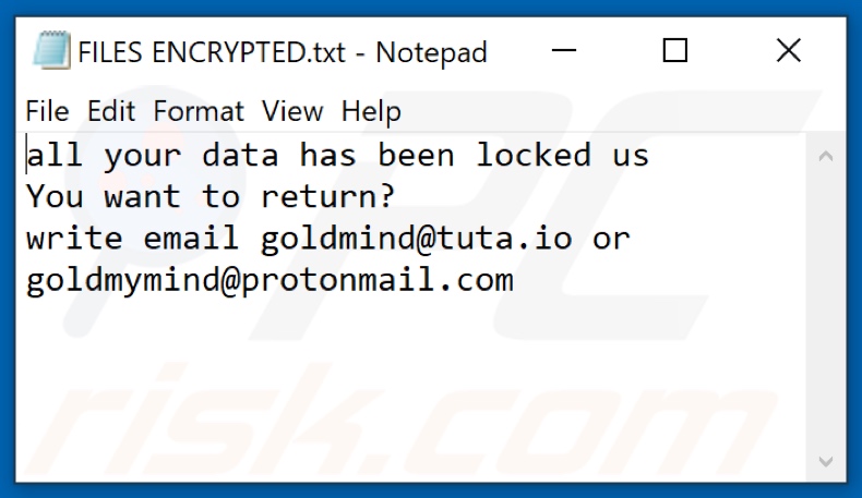Gold ransomware text file (FILES ENCRYPTED.txt)