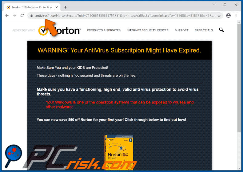 Le site Web antivirusfit.co proposant l'arnaque contextuelle de l'abonnement Norton a expiré aujourd'hui