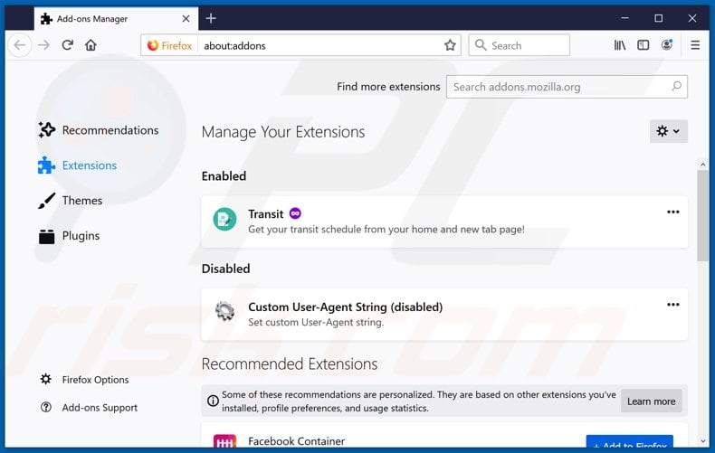 Suppression des extensions malveillantes de Mozilla Firefox Étape 2