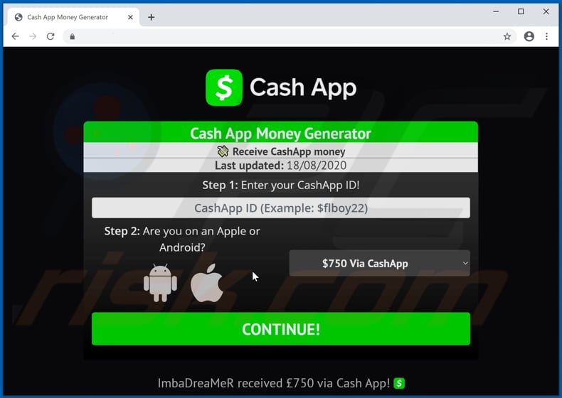 Arnaque à l'application Cash