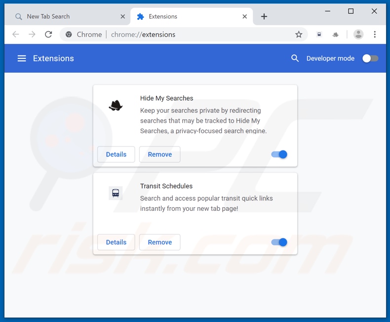 Suppression des extensions Google Chrome associées à charmsearching.com