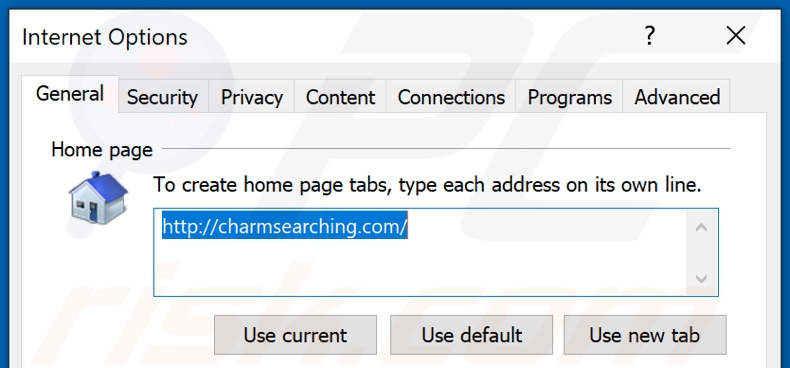 Suppression de charmsearching.com de la page d'accueil d'Internet Explorer