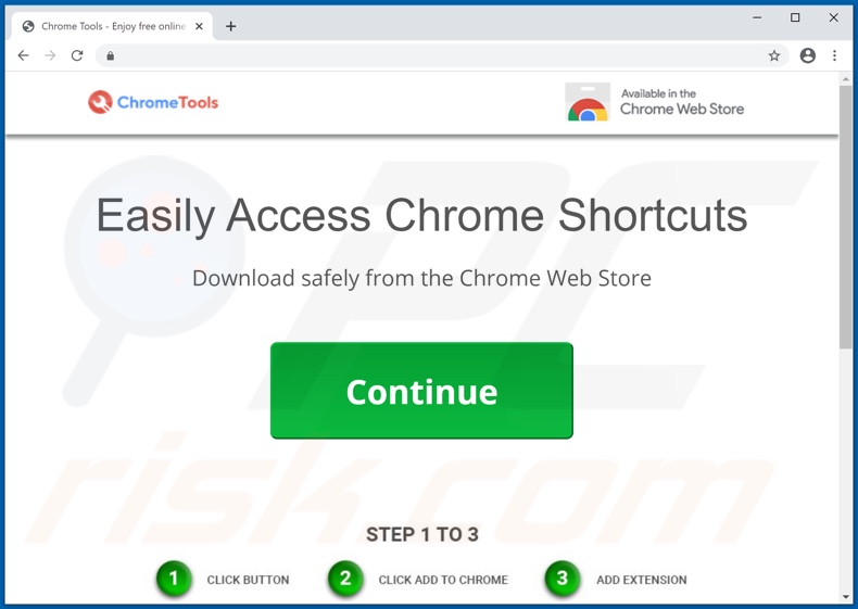 Site Web faisant la promotion du logiciel publicitaire Chrome Tools