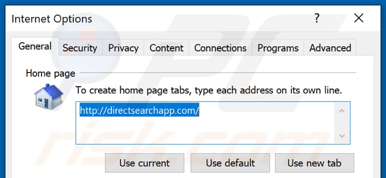 Suppression de Directearchapp.com de la page d'accueil d'Internet Explorer