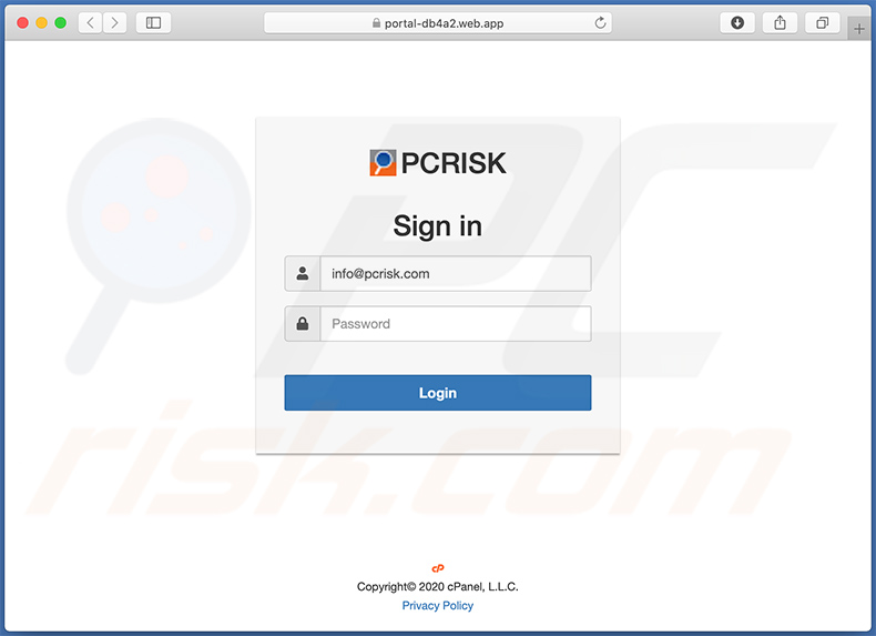 Site Web de phishing promu via des e-mails de spam