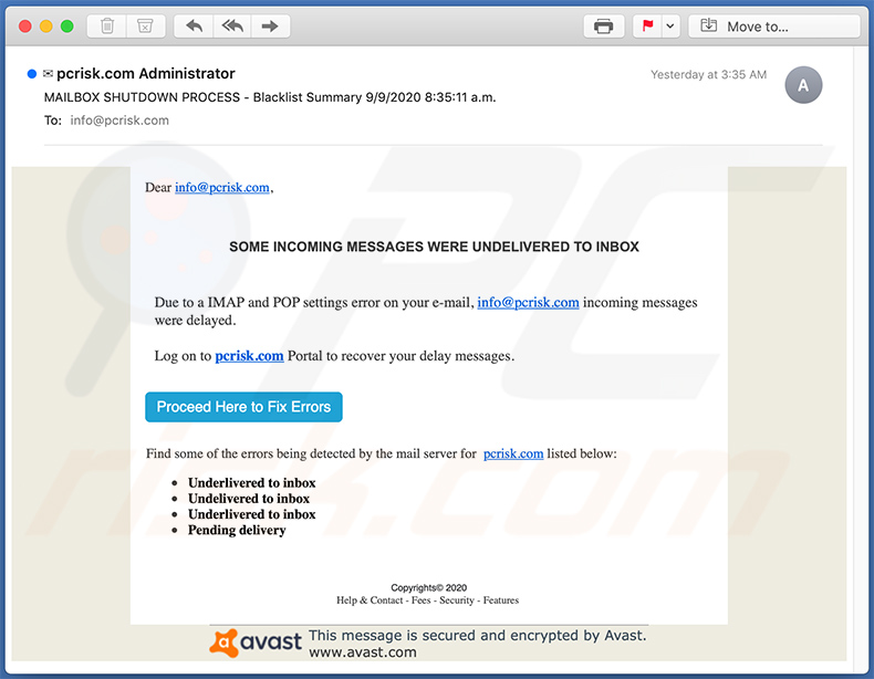 Email Credentials E-mail de spam de phishing (2020-09-10)