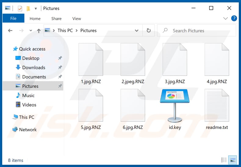 Fichiers cryptés par le ransomware Ranzy Locker (extension .RNZ)