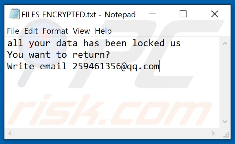 259 fichier texte de ransomware (FILES ENCRYPTED.txt)