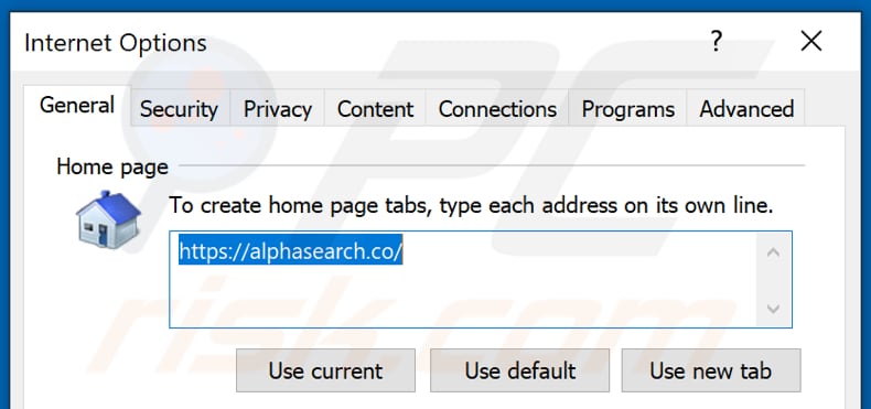 Suppression de alphasearch.co de la page d'accueil d'Internet Explorer