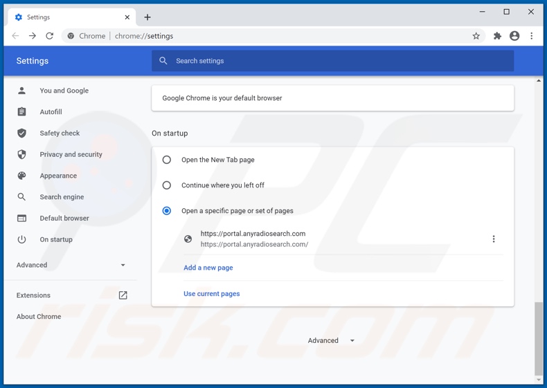 Removing anyradiosearch.com from Google Chrome homepage