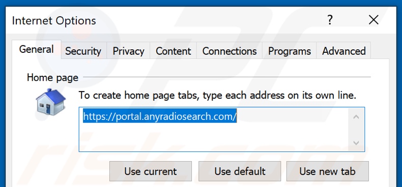 Removing anyradiosearch.com from Internet Explorer homepage
