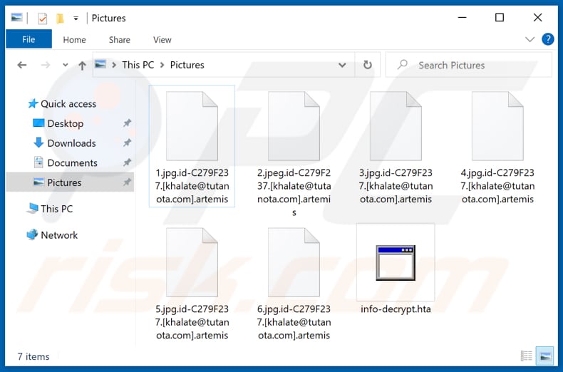 Fichiers cryptés par le ransomware Artemis (extension .artemis)