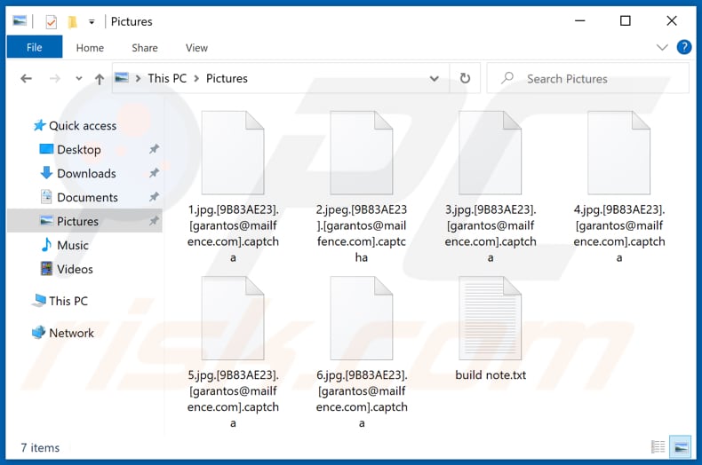 Fichiers cryptés par le ransomware Captcha Ransomware (extension .captcha)