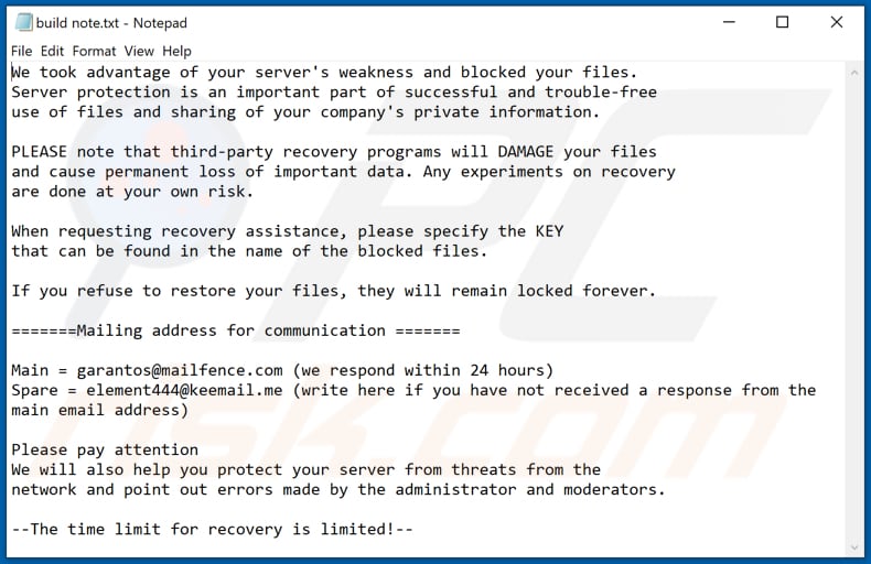 Captcha Ransomware décrypter les instructions (build note.txt)
