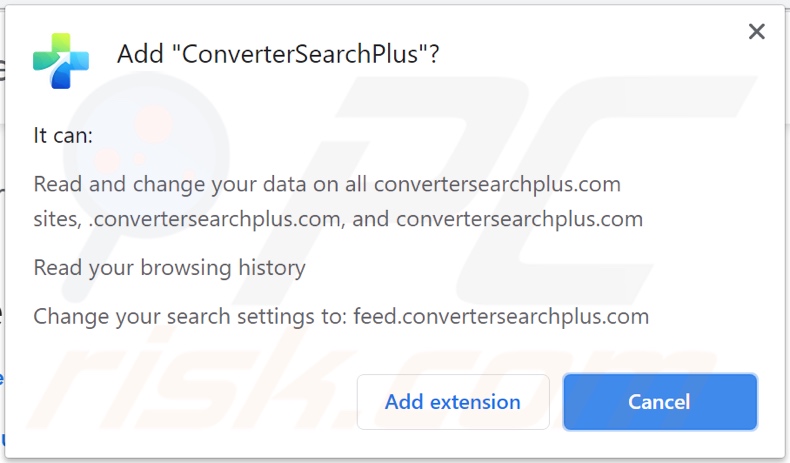 Pirate de navigateur ConverterSearchPlus demandant des autorisations
